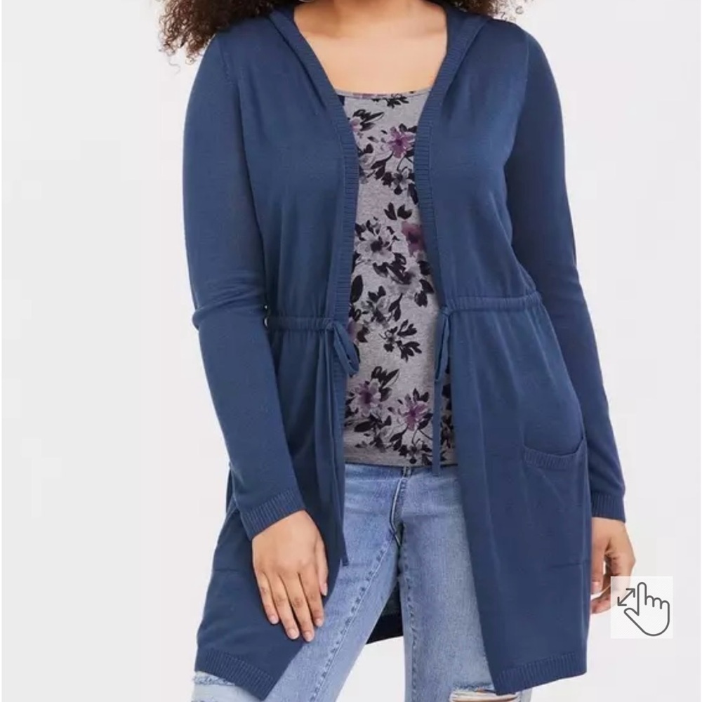 Torrid Size 1 Anorak Hooded Cinch Waist Sweater Blue